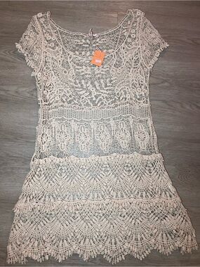 Choa Cream Crochet Lace Cover-Up Dress One Size NWT